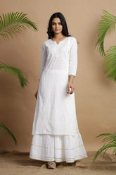 Offwhite Cotton Voile Embroidered Straight Kurta